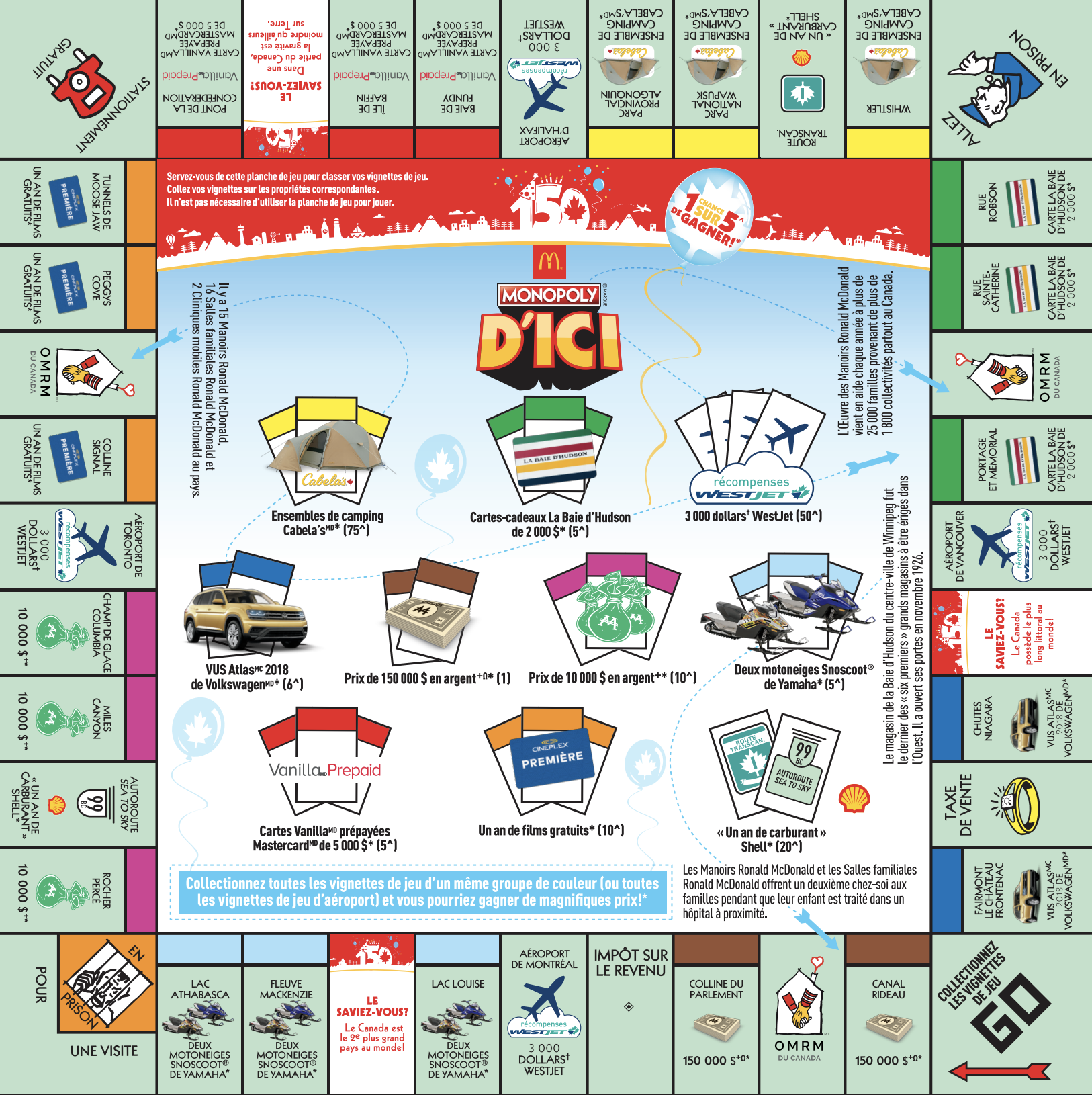 Concours Monopoly d’ici 2017 chez McDonald’s Édition 150e Concours du Jour