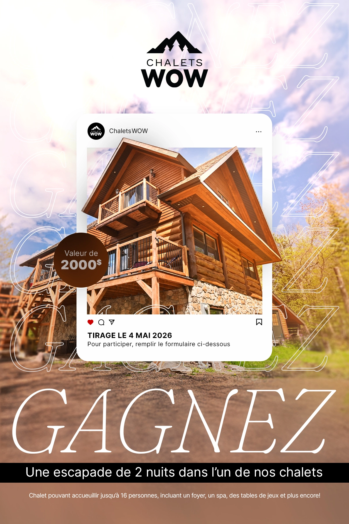 Concours Chalets Wow escapade pour deux