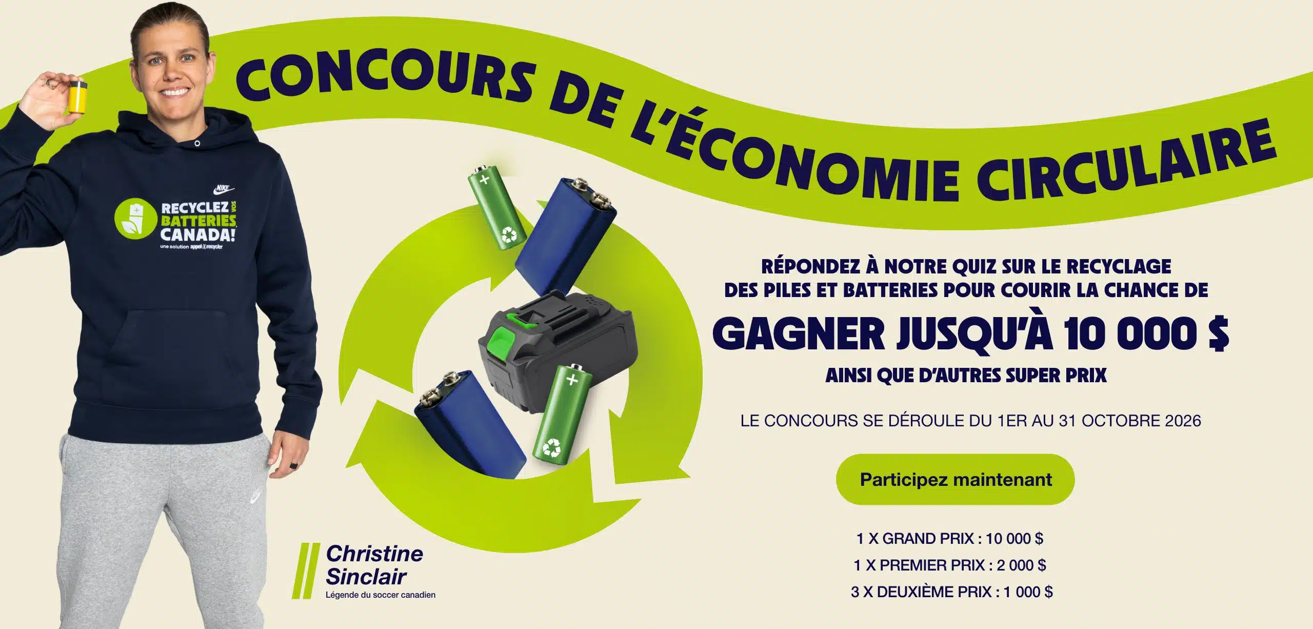 Répondez au questionnaire sur le recyclage des batteries et courez la chance de gagner jusqu’à 10 000$ en argent!
