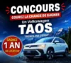 Gagnez la location d’un Volkswagen Taos Trendline 2026 pendant un an