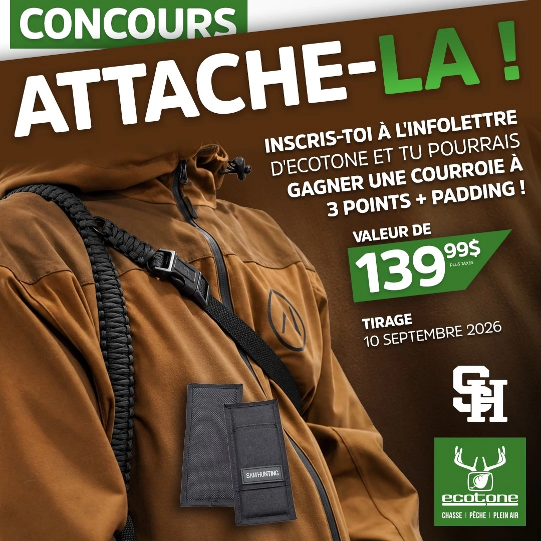 Inscrivez-vous et courez la chance de gagner une courroie à 3 points et son padding Sam Hunting avec Ecotone