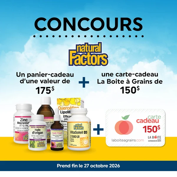 Gagnez un ensemble-cadeau Natural Factors d’une valeur de 325$ grâce à La Boite à Grains!